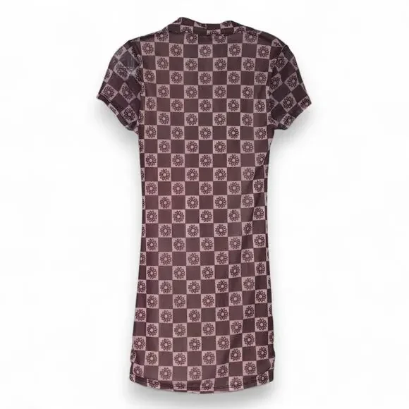 EUC UO Urban Outfitters Riko Bodycon Shirt Dress Sz. S Retro Floral‎ Mesh Mini - Picture 2 of 7